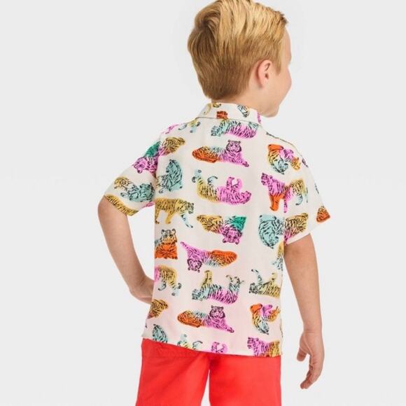Cat & Jack Multicolor Tiger Short Sleeve Button Down Shirt Size 18 Months - Picture 5 of 5